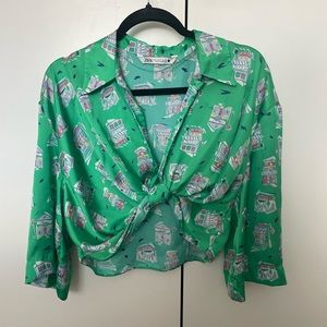 Zara green pattern blouse
